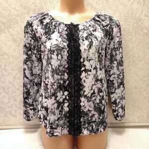 White House Black Market Black and Purple Floral Blouse